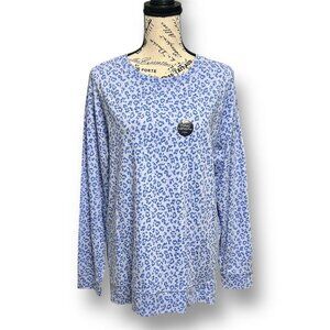 J.Crew M Blue Leopard Print Cotton Tunic Tee Long Sleeve Casual Lounge Top NWT
